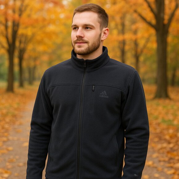 Adidas Men's Black Fleece Full-Zip Jacket – Size Large - Picture 1 of 5